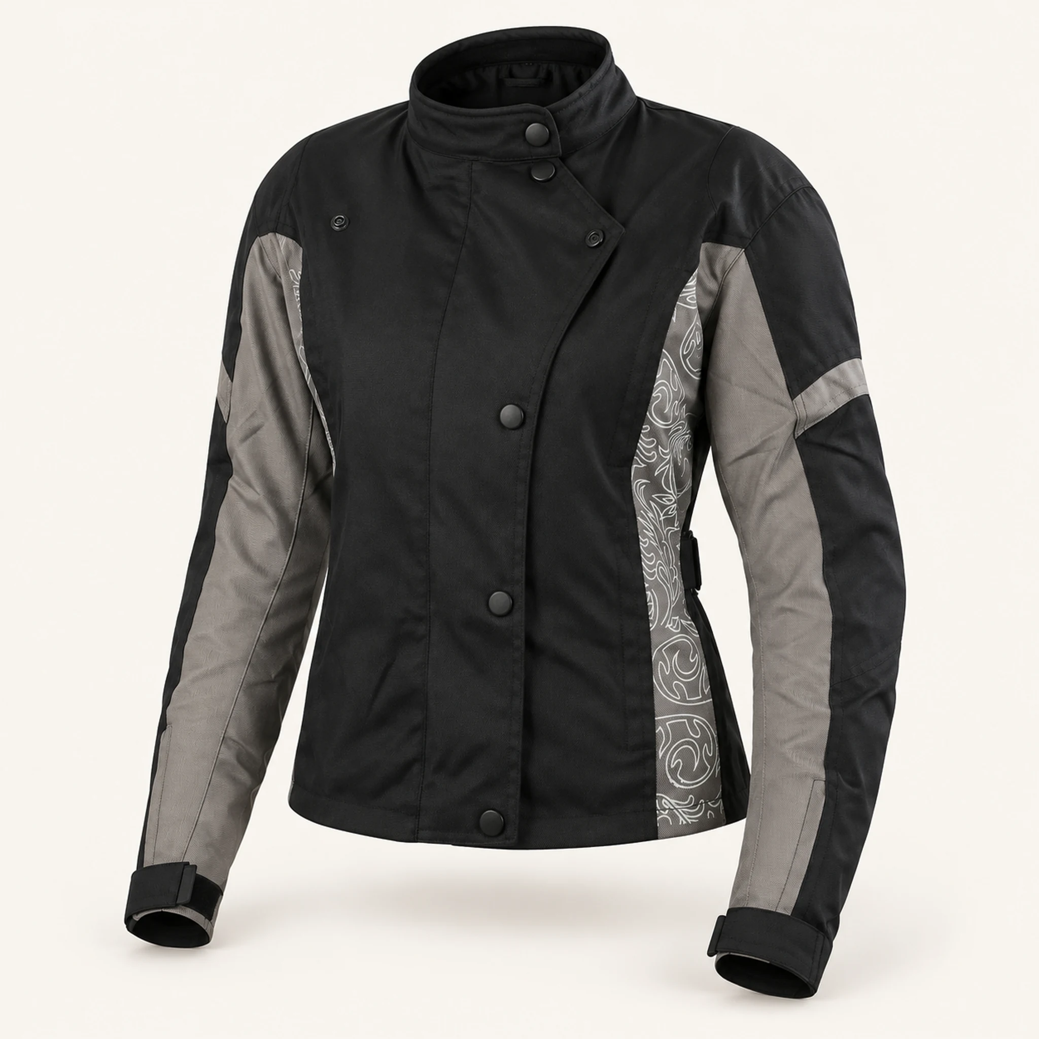Damen Motorradjacke Tribal in Schwarz/Grau