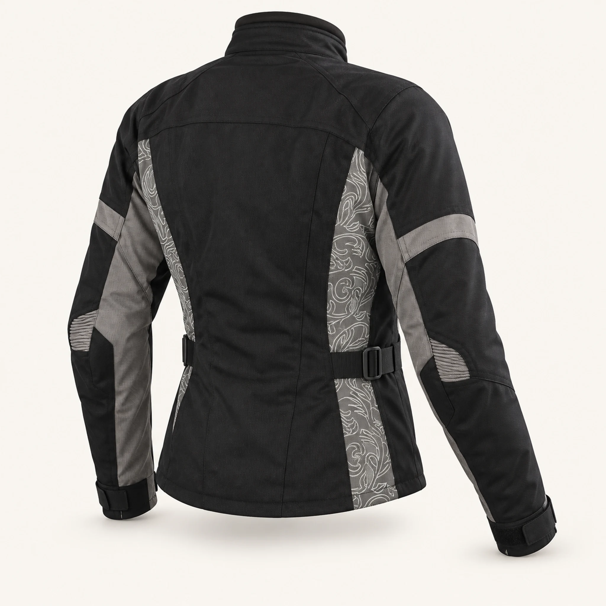 Damen-Motorradjacke Tribal in Schwarz/Grau, Rückansicht