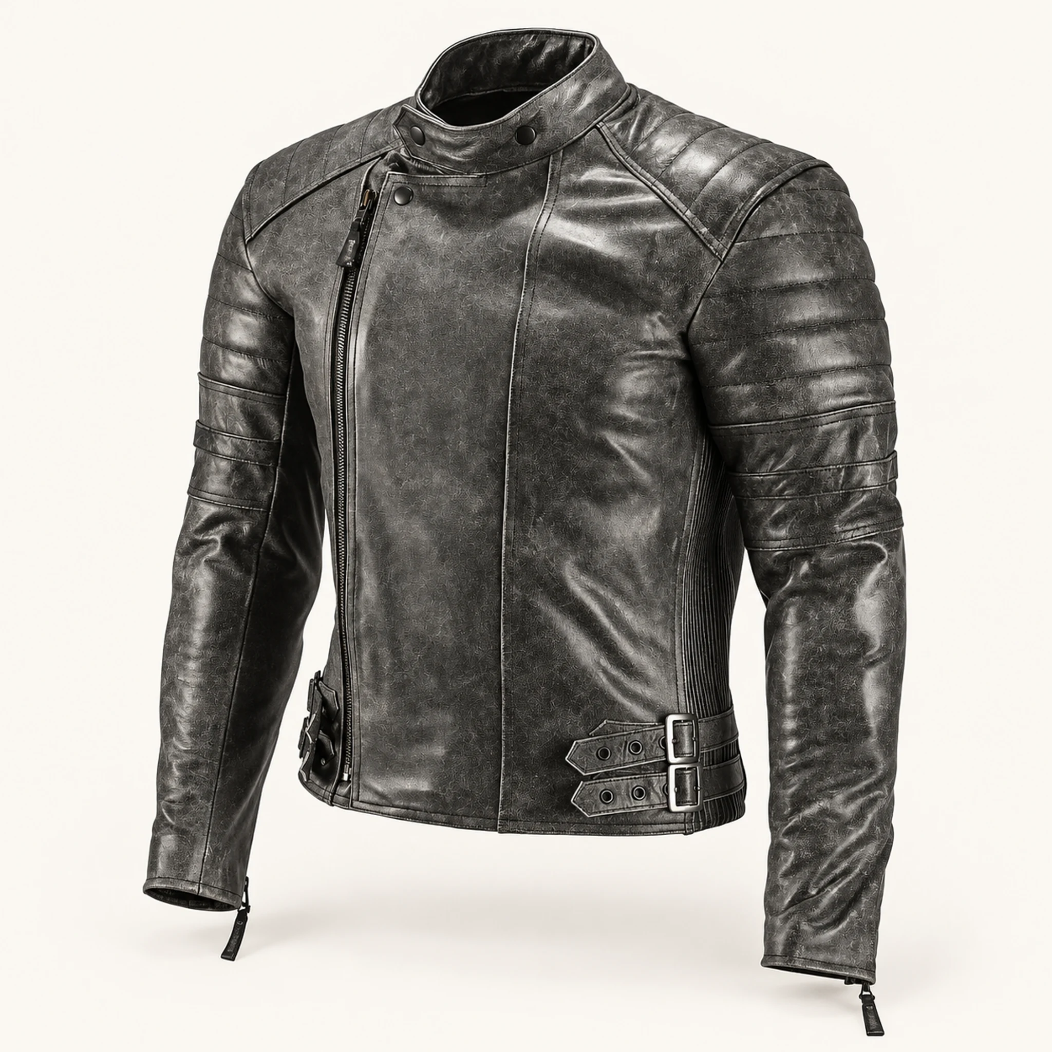 Herren Leder-Motorradjacke Retro in Grau