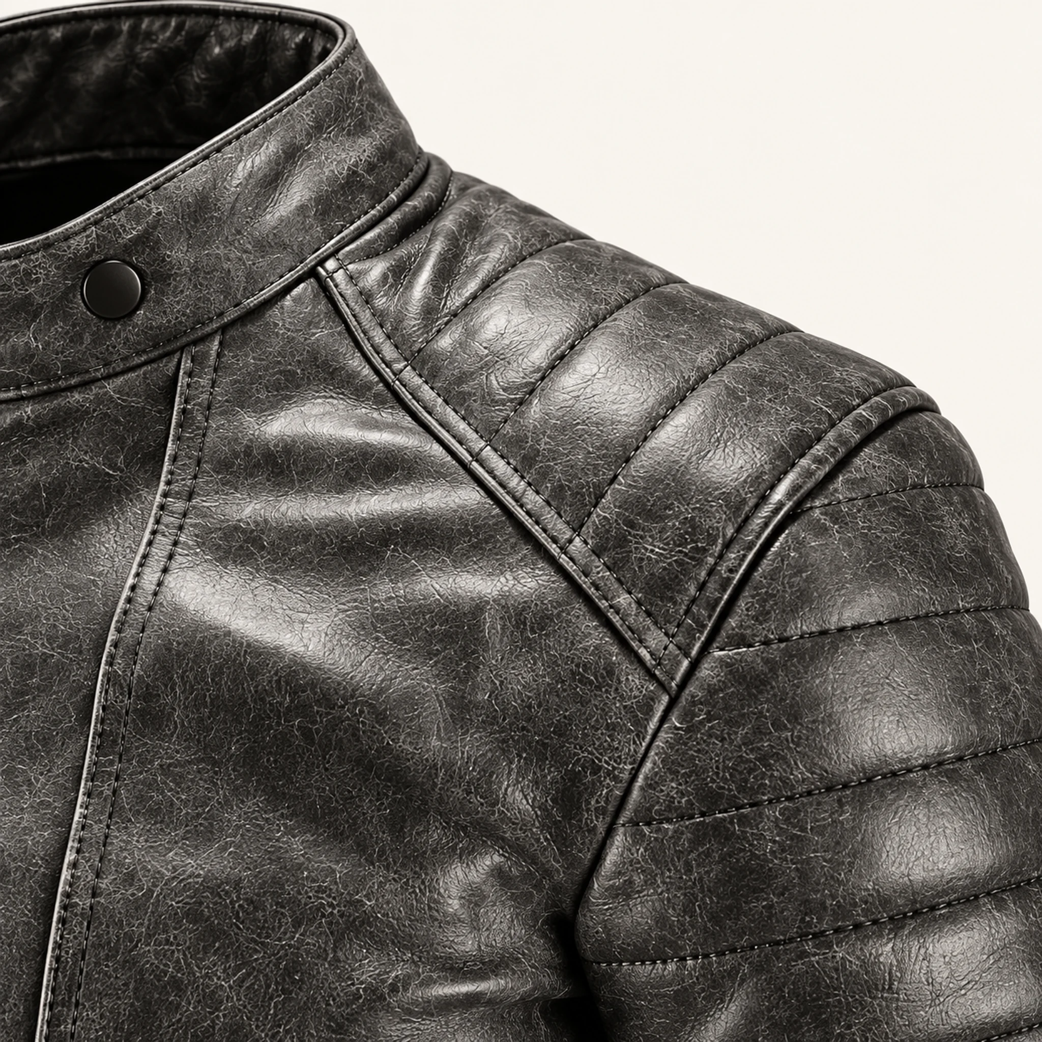 Herren-Leder-Motorradjacke Retro in Grau, Materialdetail