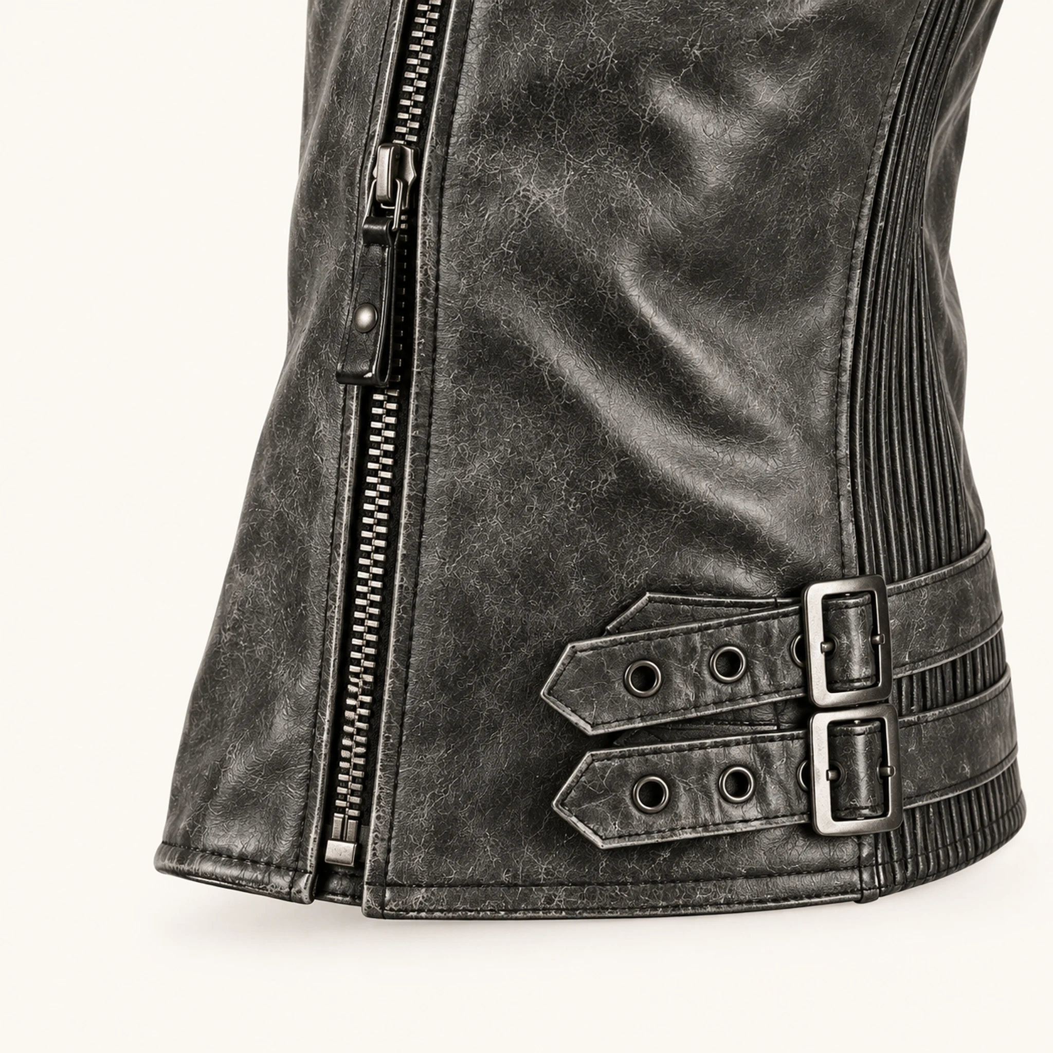 Herren-Leder-Motorradjacke Retro in Grau, Konstruktionsdetail