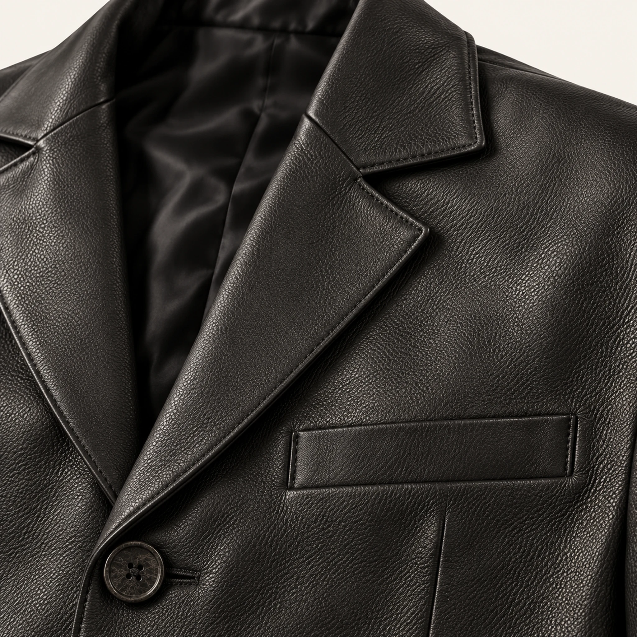Herren-Lederblazer in Schwarz, Materialdetail