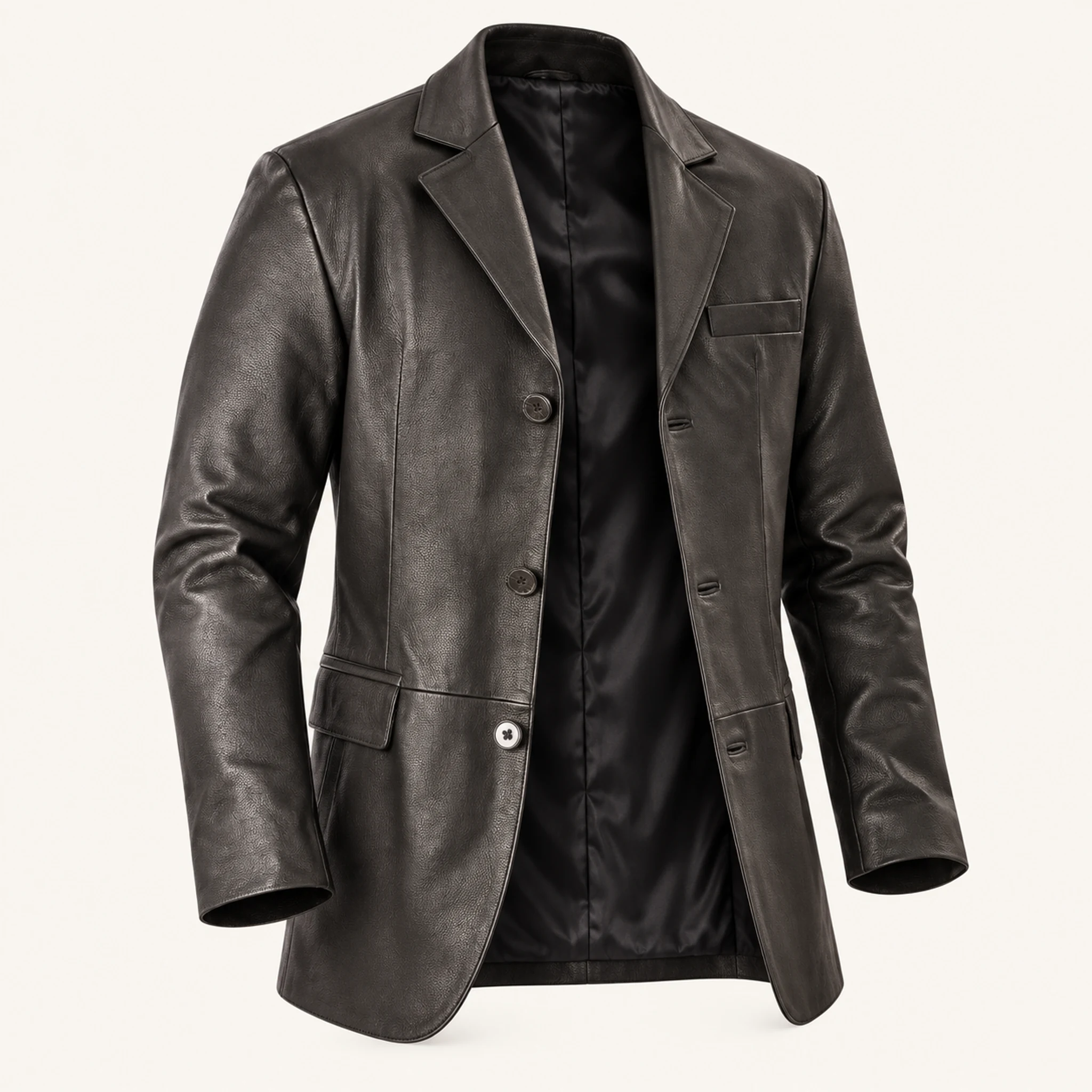 Herren-Lederblazer in Schwarz, Konstruktionsdetail
