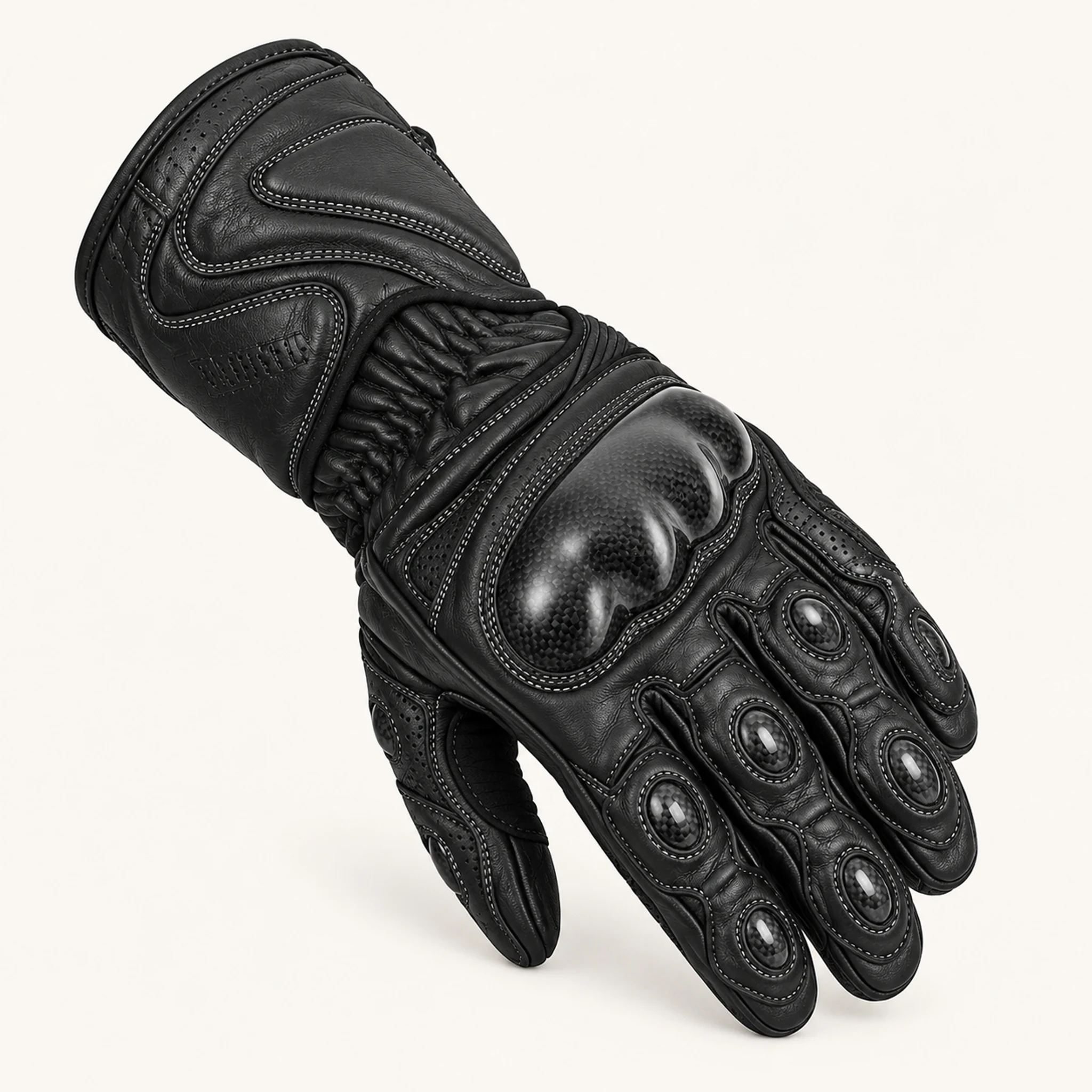 Leder-Motorradhandschuhe in Schwarz, Materialdetail