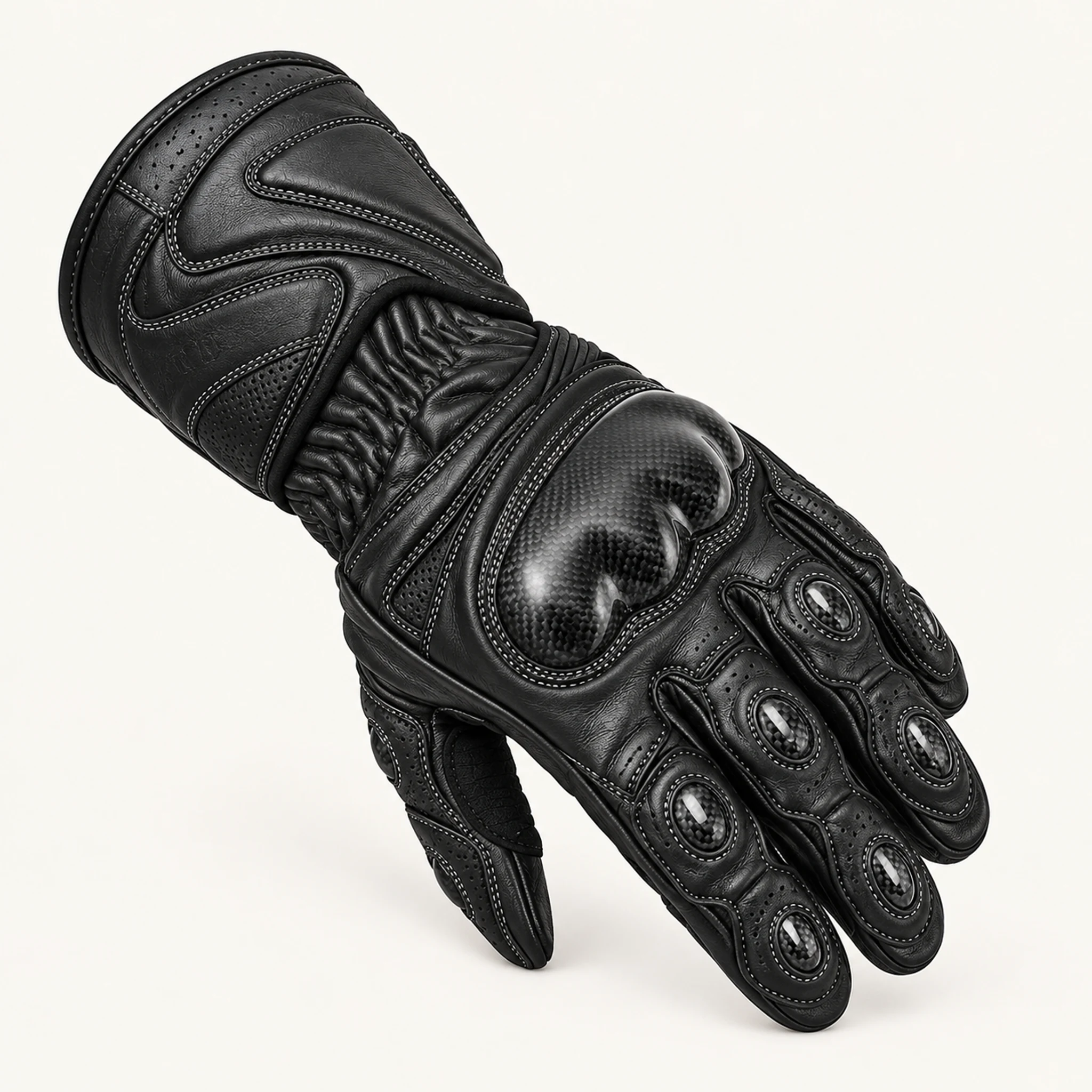 Leder-Motorradhandschuhe in Schwarz, Konstruktionsdetail