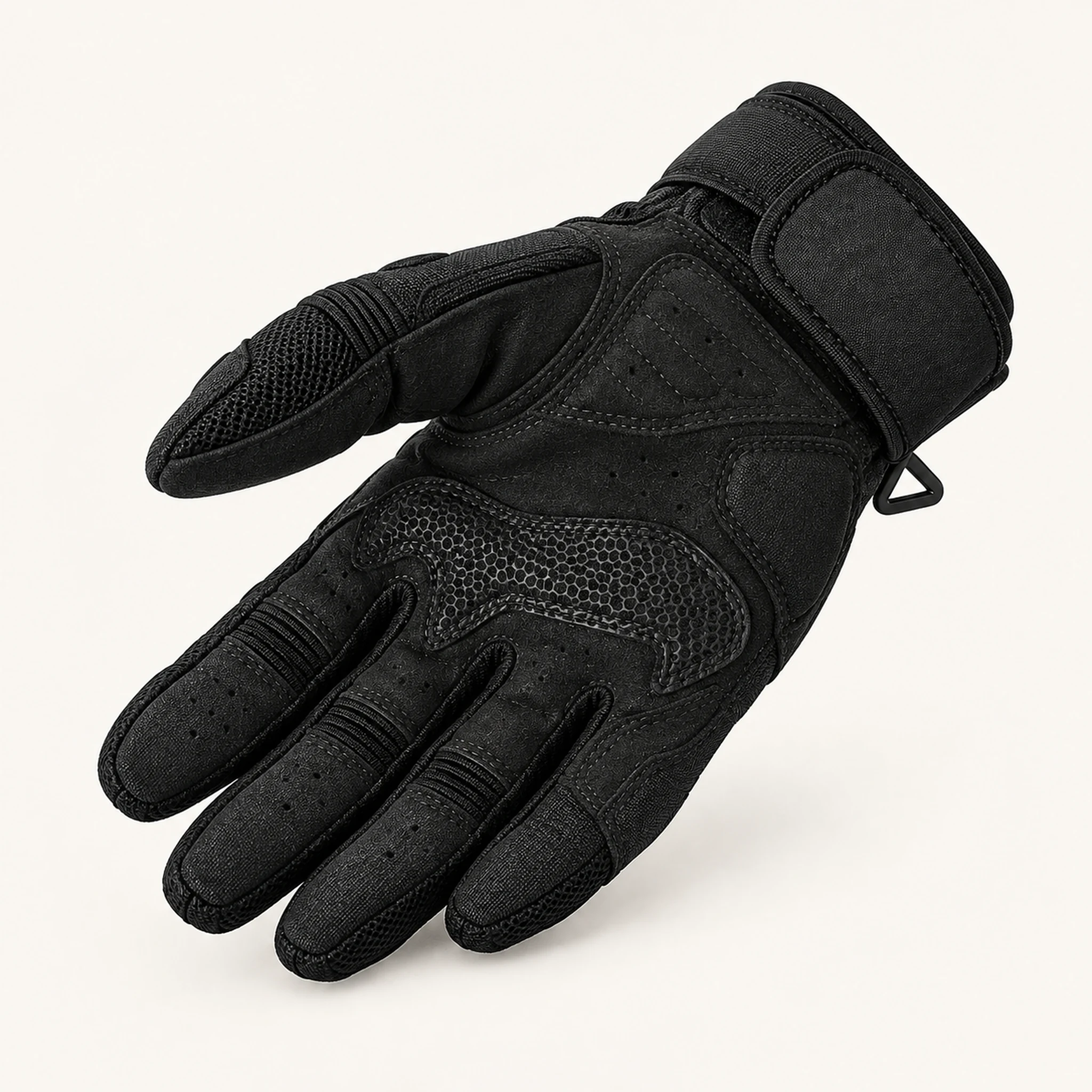 Sommer-Motorradhandschuhe Textil in Schwarz, Rückansicht