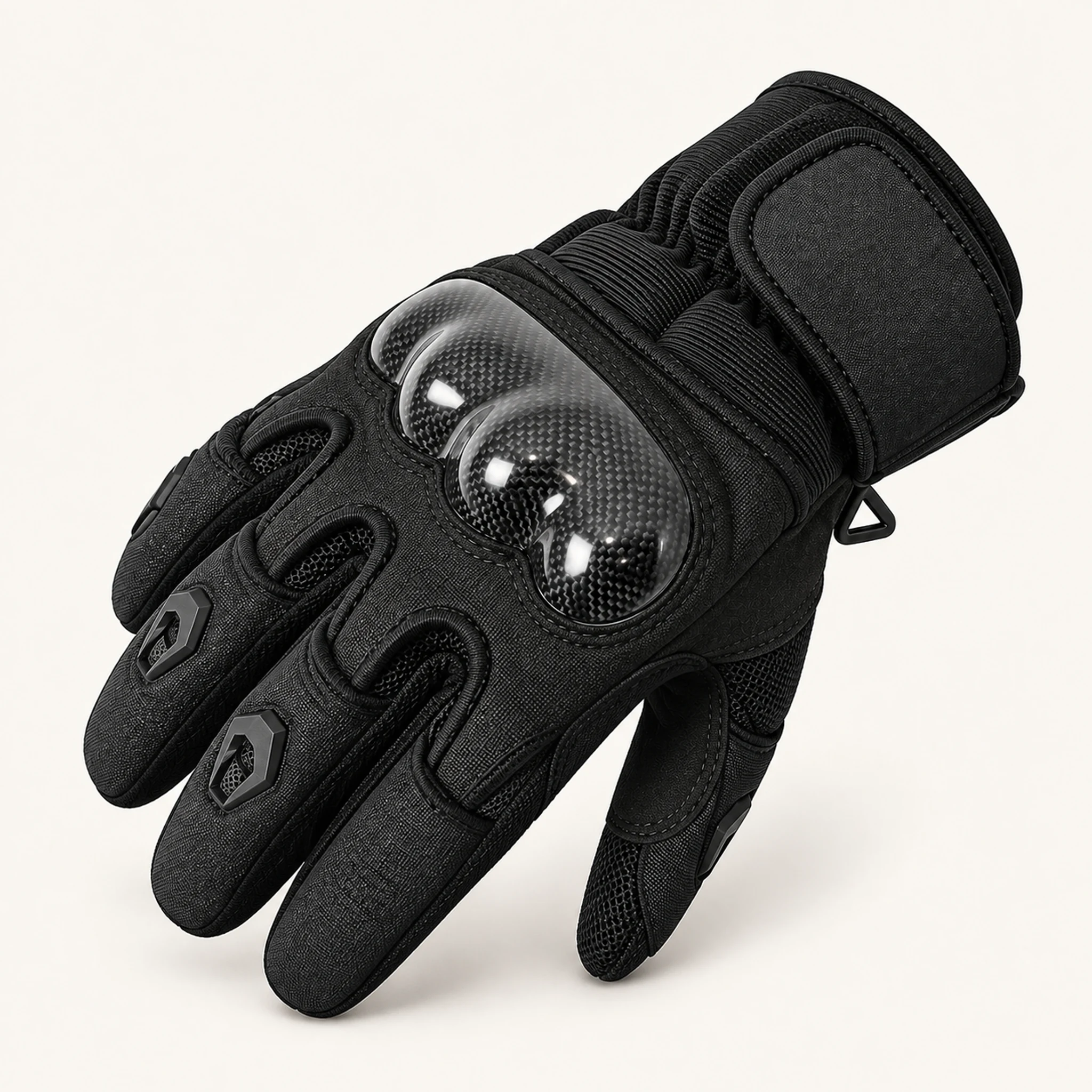 Sommer-Motorradhandschuhe Textil in Schwarz, Materialdetail
